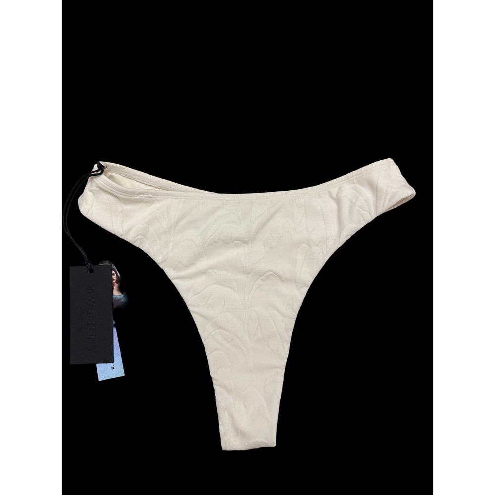 Twenty Montreal 3D Knit Palm Leaf Bikini Bottom White‎ Size Small NWT Thong Swim